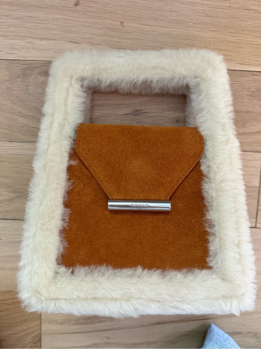 Brand new never worn Cream Shearling Handle & Tan Suede Mini Bag